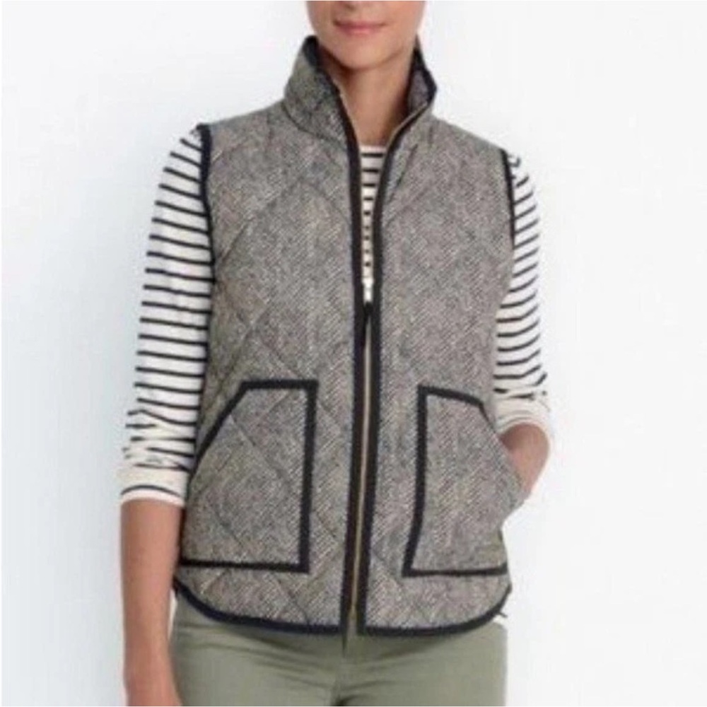 J. Crew Herringbone Excursion Puffer Vest Full Zip Pockets